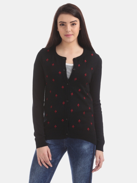 

Cherokee Women Black & Red Embroidered Cardigan