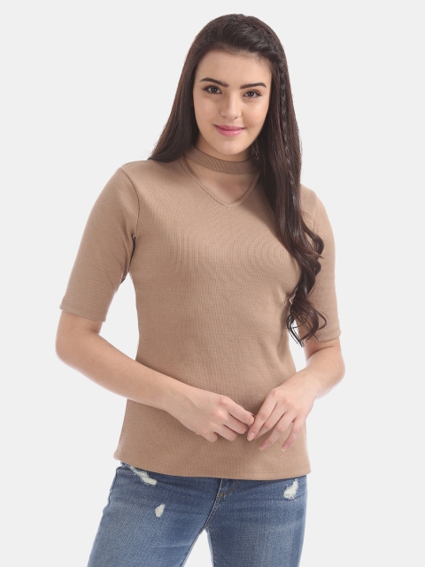 

Cherokee Women Beige Solid Winter Top