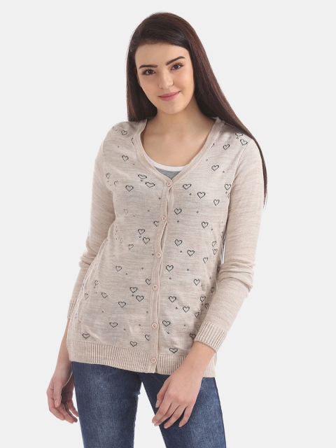 

Cherokee Women Beige & Black Self Design Cardigan
