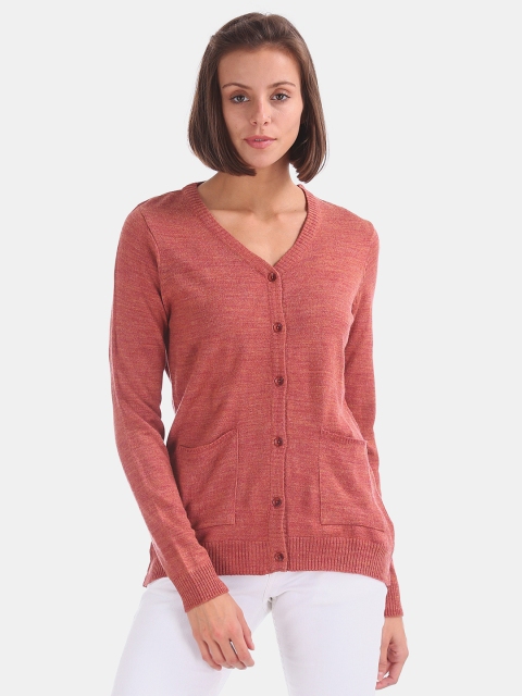 

Cherokee Women Rust Red Solid Cardigan