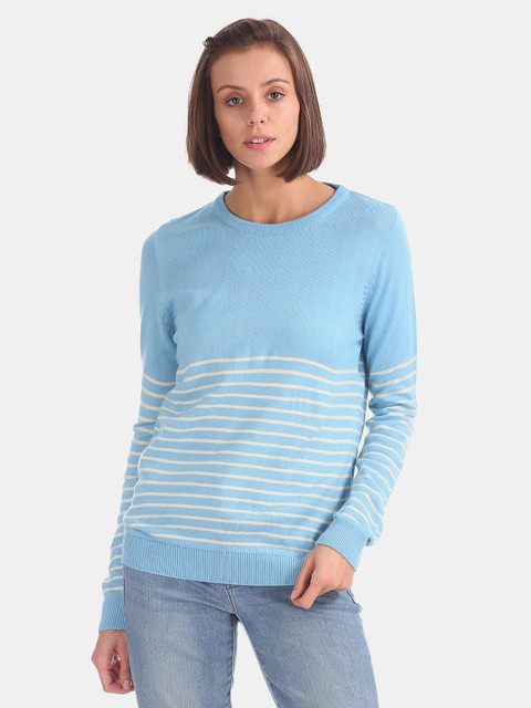 

Cherokee Women Blue & White Striped Pullover