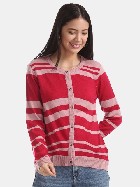 

Cherokee Women Red & Pink Striped Cardigan
