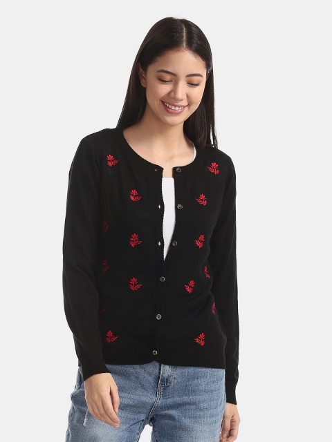 

Cherokee Women Black Embroidered Cardigan