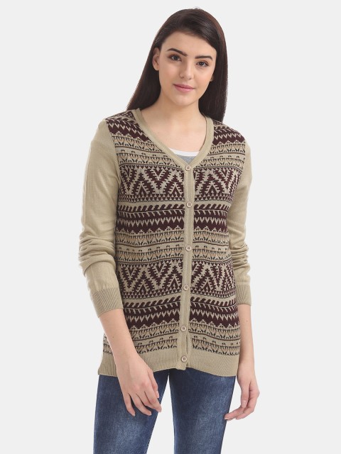 

Cherokee Women Beige & Brown Self Design Cardigan