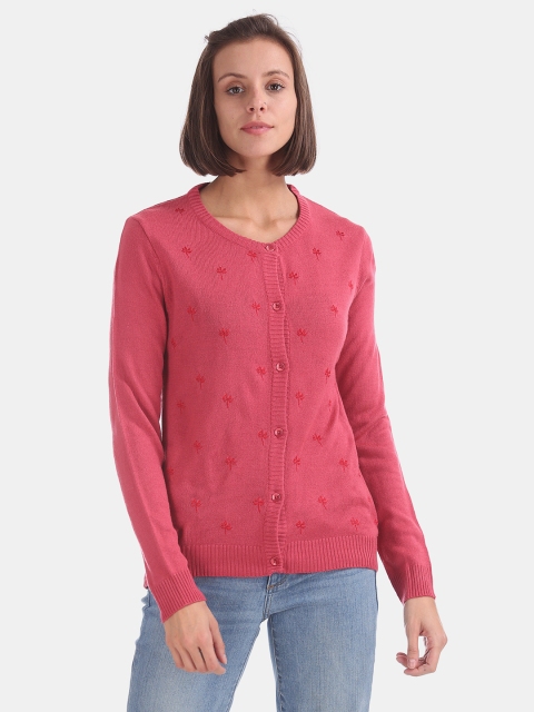 

Cherokee Women Pink Embroidered Cardigan