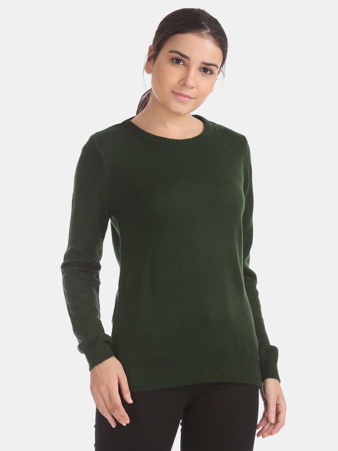 

Cherokee Women Olive Green Solid Pullover Sweater