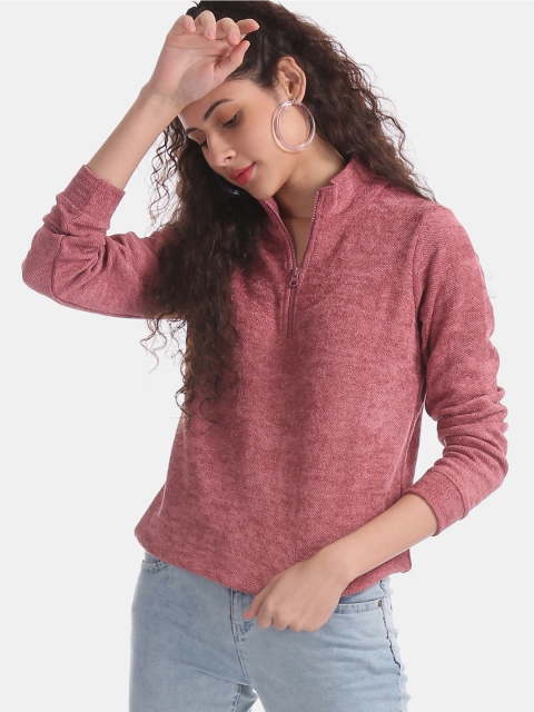 

Cherokee Women Dusty Pink Solid Mock Collar Pullover Sweater