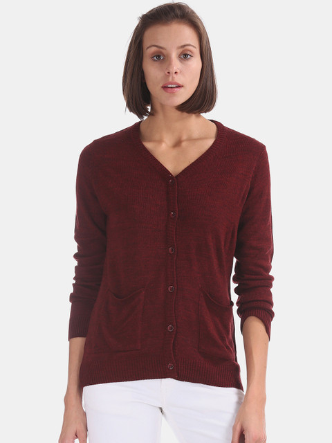 

Cherokee Women Maroon Solid Cardigan