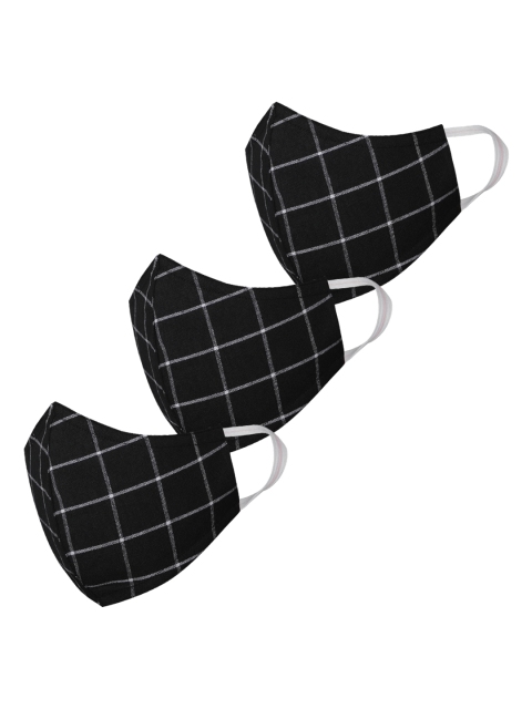 

VASTRAMAY Unisex Set of 3 Black Checked Reusable 3-Ply Protective Outdoor Cloth Face Masks