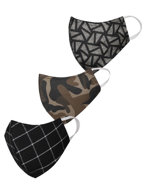

VASTRAMAY Unisex Set of 3 Reusable 3-Ply Protective Printed Outdoor Face Masks, Grey