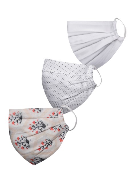 

VASTRAMAY Unisex Set of 3 Reusable 2-Ply Printed Protective Outdoor Face Masks, White
