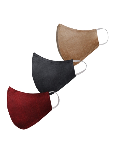 

VASTRAMAY Unisex Set of 3 Reusable 3-Ply Solid Protective Outdoor Cloth Face Masks, Maroon