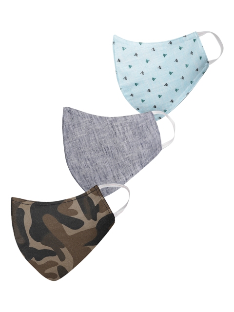 

VASTRAMAY Adults Olive Green & Grey Melange Pack of 3 Reusable 3-Layer Outdoor Masks