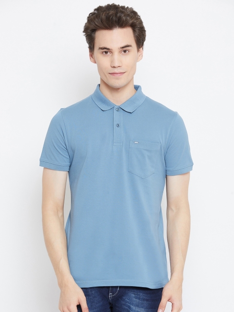 

Okane Men Blue Solid Polo Collar T-shirt