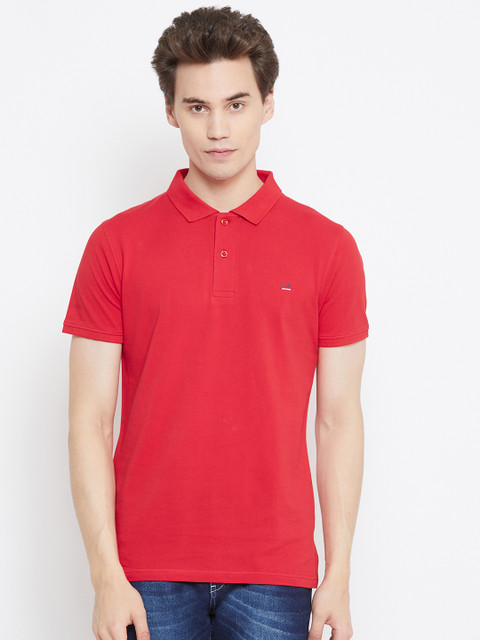 

Okane Men Red Solid Polo Collar T-shirt