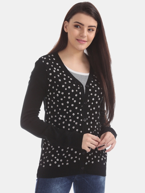

Cherokee Women Black & White Floral Printed Cardigan