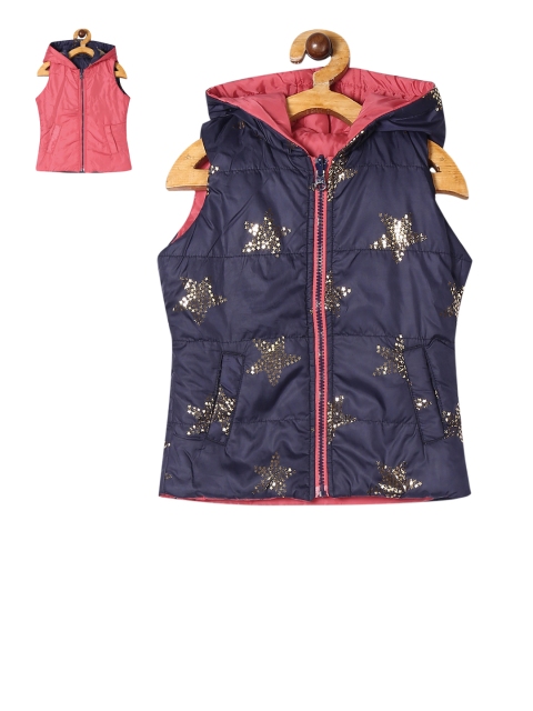 

Cherokee Girls Blue Printed Reversible Puffer Hooded Jacket