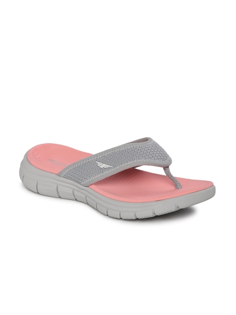 

Red Tape Women Grey & Coral Pink Self Design Thong Flip-Flops