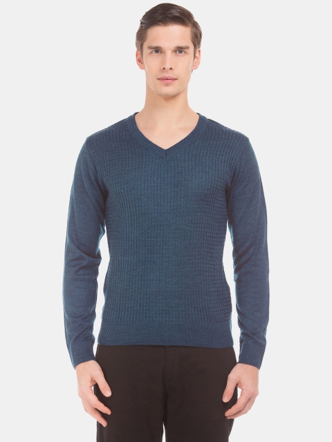 

Ruggers Men Navy Blue Cable Knit Patterned Pullover