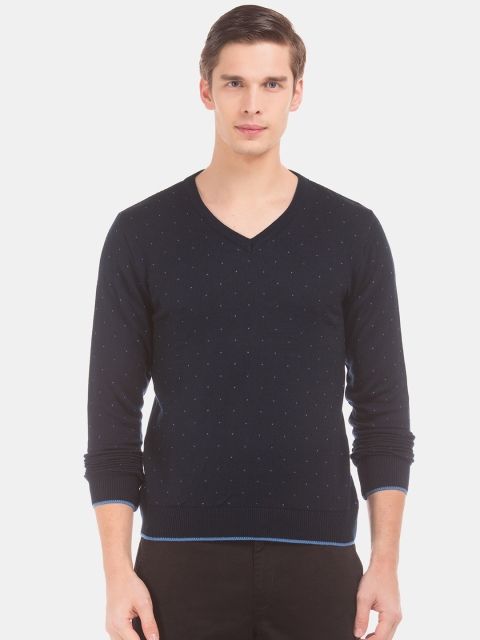 

Ruggers Men Navy Self Design Pullover Sweater, Navy blue