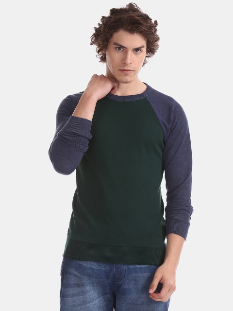 

Ruggers Men Dark Green & Blue Solid Pullover