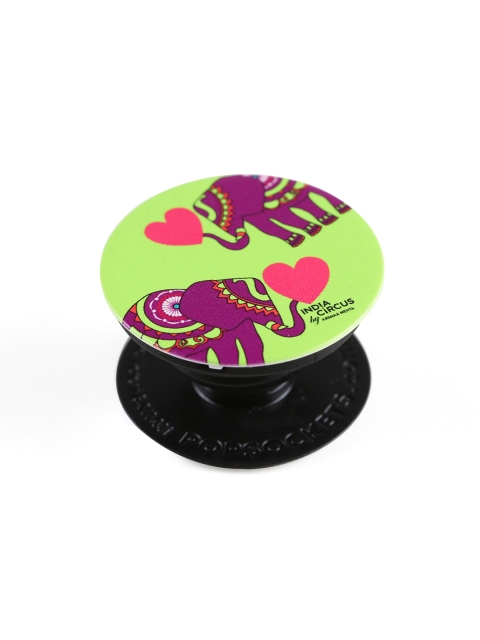 

India Circus by Krsnaa Mehta Unisex Flourescent Green & Purple Elephant Print PopSocket, Fluorescent green