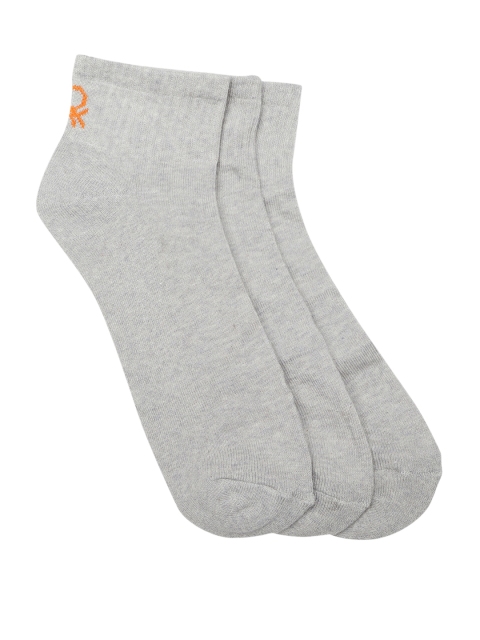 Undercolors of Benetton Unisex Set of 3 Grey Melange Solid Ankle-Length Socks