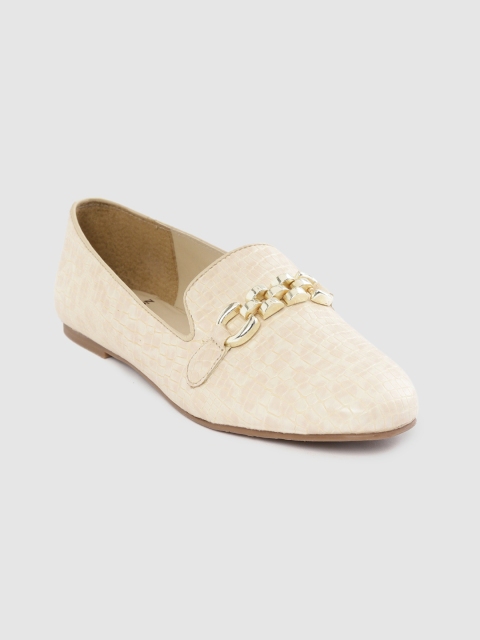 

Carlton London Women Off-White Crocodile Textured Slip-Ons