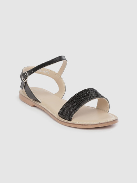 

MS. CL by Carlton London Women Black Stone-Studded Open Toe Flats