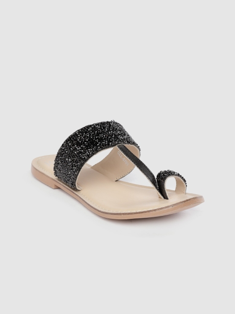 

MS. CL by Carlton London Women Black Stone-Studded One Toe Flats