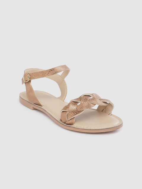 

MS. CL by Carlton London Women Brown Snakeskin Textured Braided Open Toe Flats