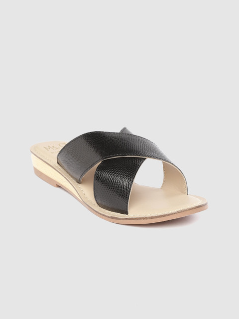 

MS. CL by Carlton London Women Black Snakeskin Textured Open Toe Flats