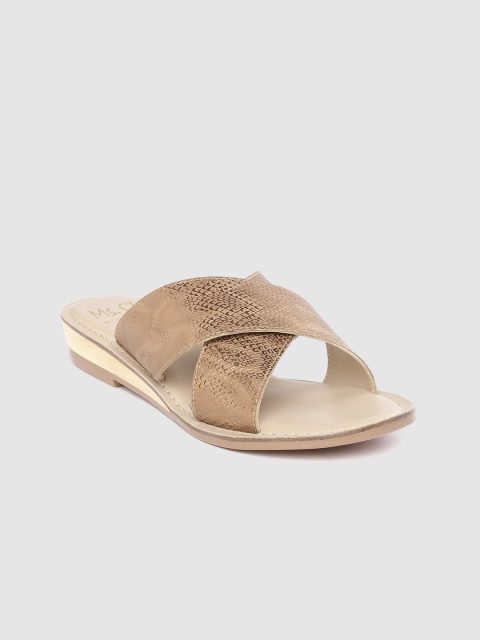 

MS. CL by Carlton London Women Brown & Gold-Toned Snakeskin Textured Open Toe Flats