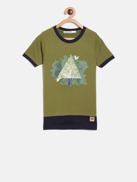 

Nins Moda Boys Olive Green Printed Round Neck T-shirt