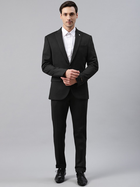 

Blackberrys Men Black Self-Design Slim Fit Single-Breasted 2-Piece Suit