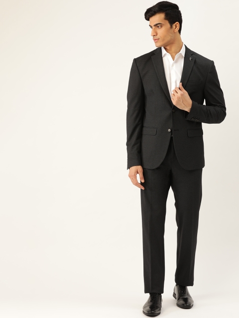 

Blackberrys Men Black Self-Design Slim Fit Single-Breasted Formal 2-Piece Suit