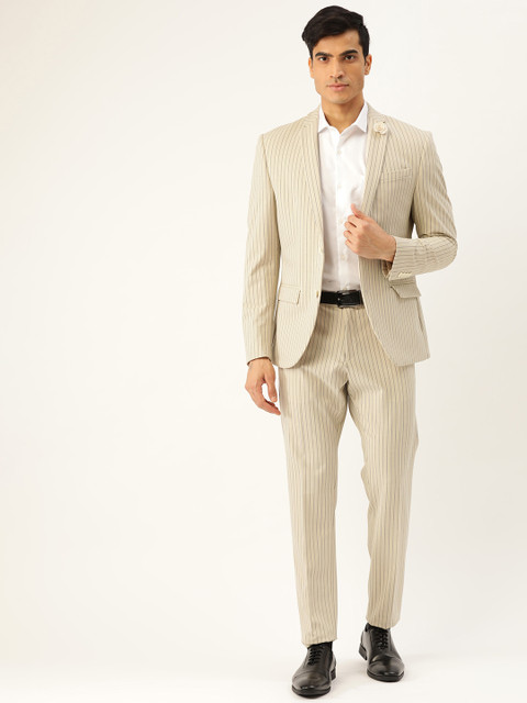 

Blackberrys Men Beige & Black Striped Phoenix Slim Fit Single-Breasted Formal Suit
