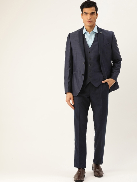 

Blackberrys Men Navy Blue Woven Design Slim Fit Single-Breasted Three-Piece Suit
