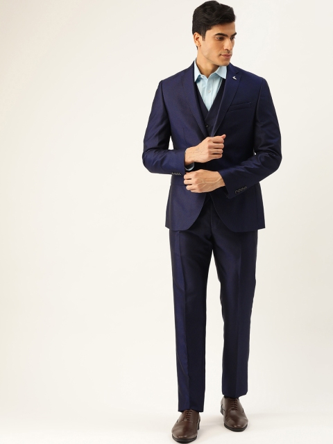 

Blackberrys Men Navy Blue Solid Slim Fit Single-Breasted Three-Piece Suit