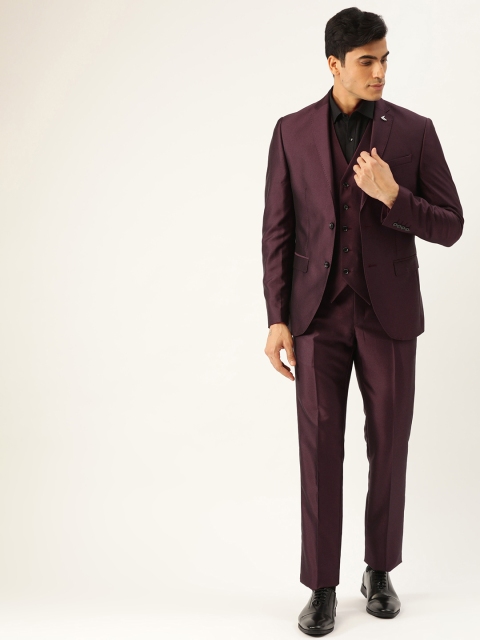 

Blackberrys Men Burgundy Solid Slim Fit Single-Breasted Three-Piece Formal Suit