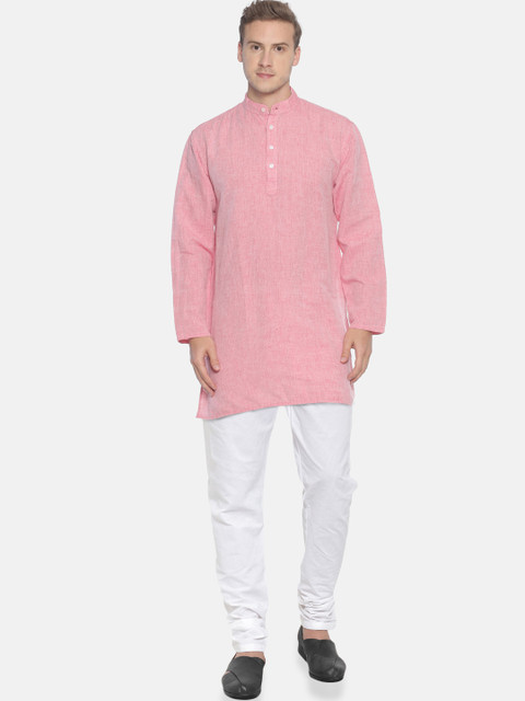 

Sethukrishna Men Coral Pink & White Solid Kurta with Pyjamas