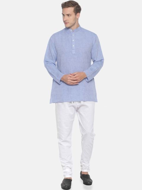 

Sethukrishna Men Blue & White Solid Kurta with Pyjamas