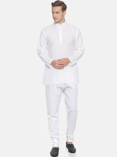 

Sethukrishna Men White Solid Linen Kurta with Pyjamas