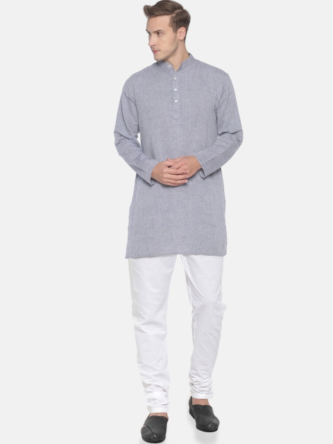 

Sethukrishna Men Grey & White Solid Linen Kurta with Pyjamas