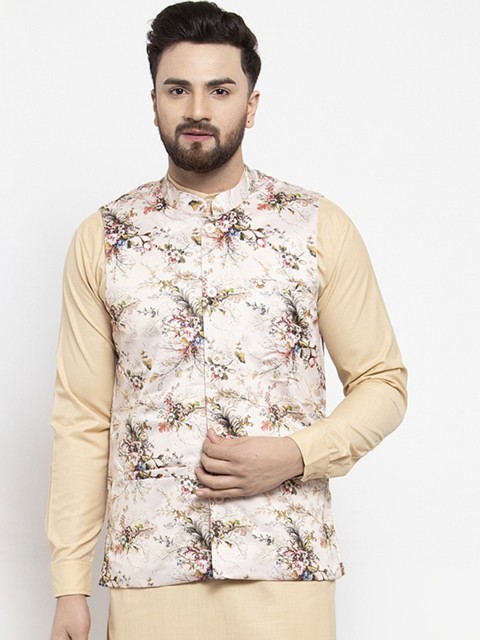 

Jompers Men Cream-Coloured Printed Nehru Jacket