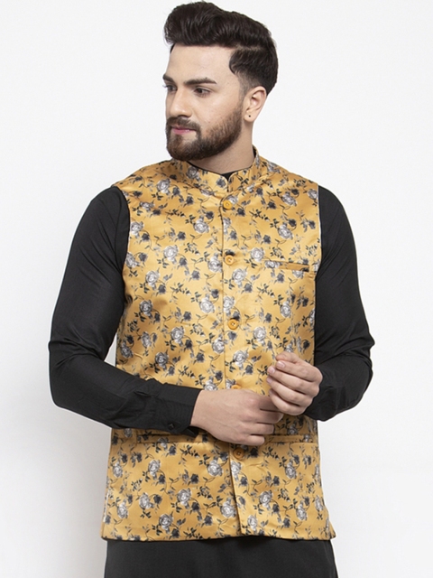 

Jompers Mens Mustard Yellow Ethnic Printed Waistcoat