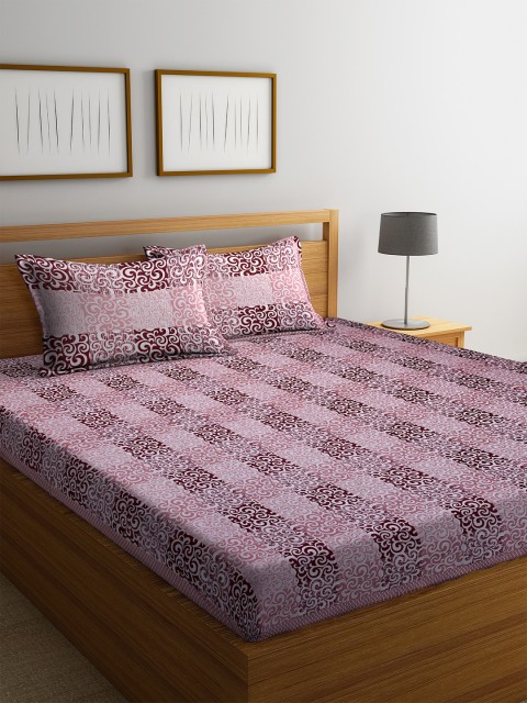 

DREAM WEAVERZ Off-White & Maroon Ethnic Motifs 300 TC Cotton 1 Queen Bedsheet with 2 Pillow Covers
