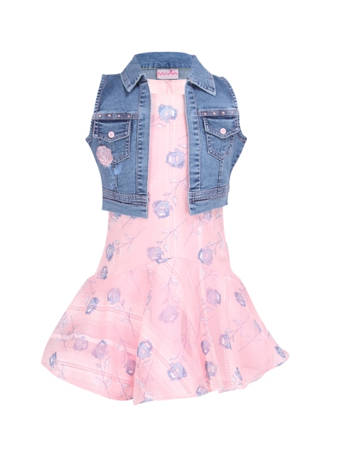 

CUTECUMBER Girls Pink Printed Fit and Flare Dress