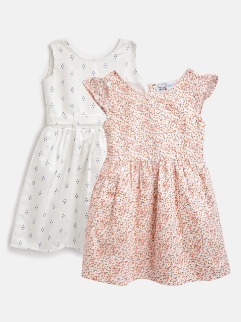 

CHUTPUT Girls Pack of 2 Printed Dresses, White