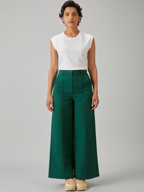

Bhaane Women Green Regular Fit Solid Parallel Trousers